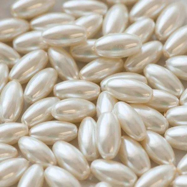 бусина, имитация жемчуга "рис", стекло, цвет сливочный, 16х8 мм