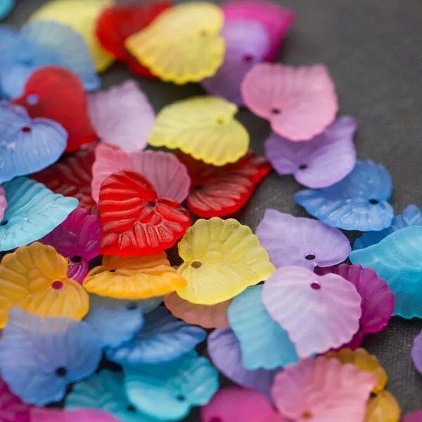 подвеска акриловая "листик", матовая, цветовой микс, 14x14x3 мм