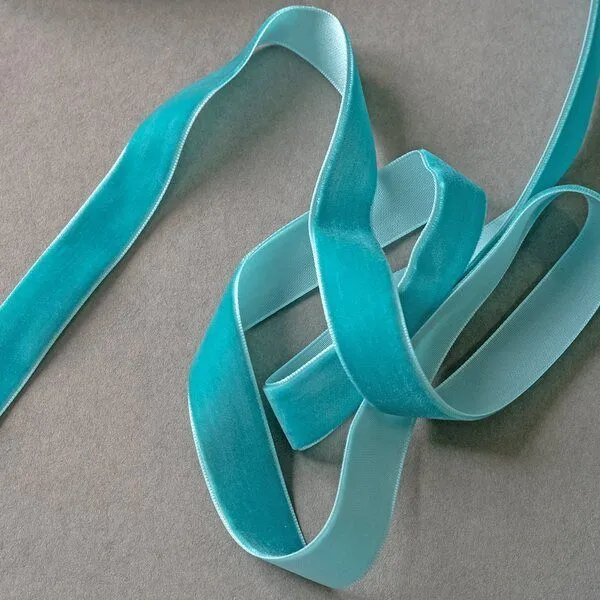 лента, бархат, цвет бирюзовый, ширина 19 мм ленты