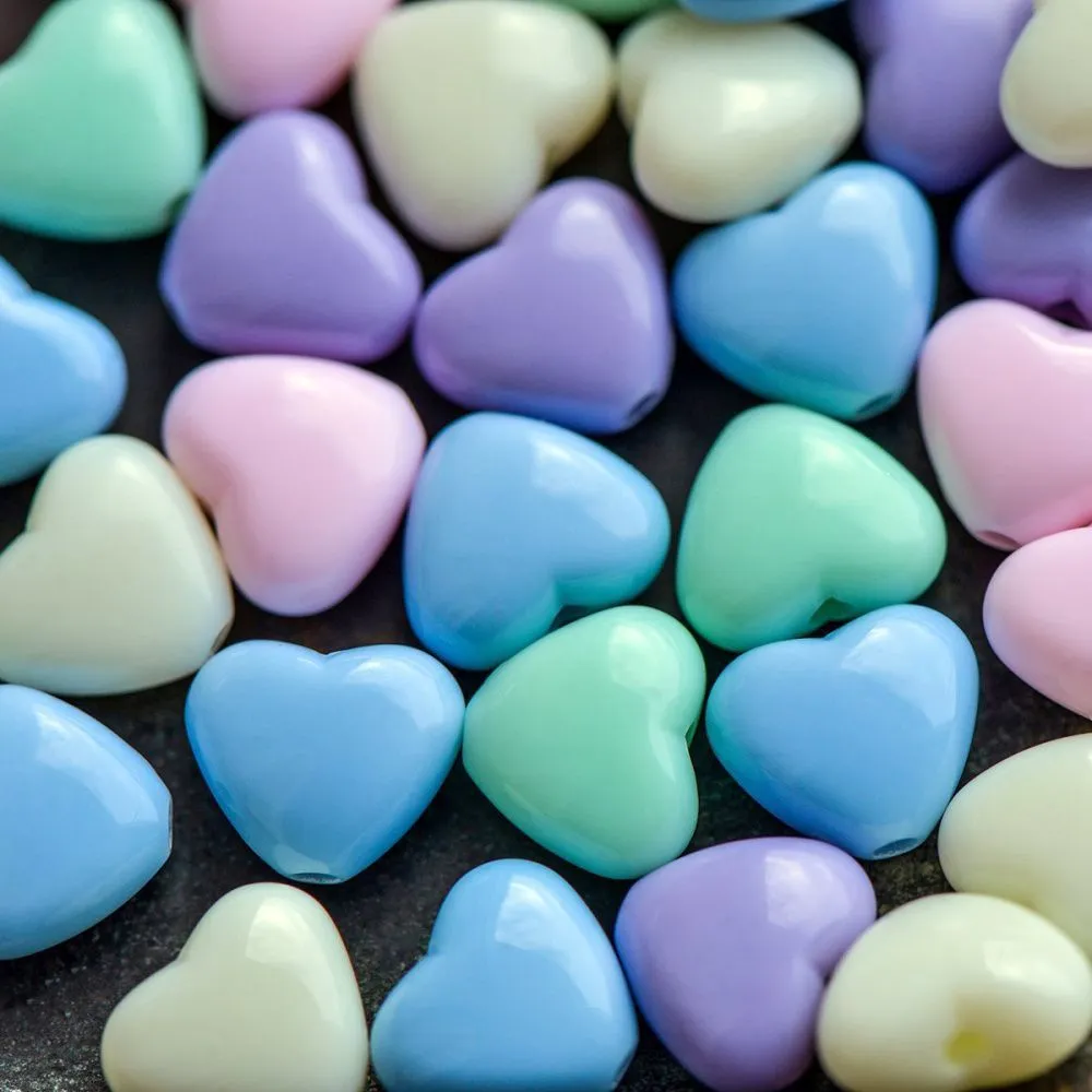 бусина, акрил "пастель-сердечко", цветовой микс, 9 мм