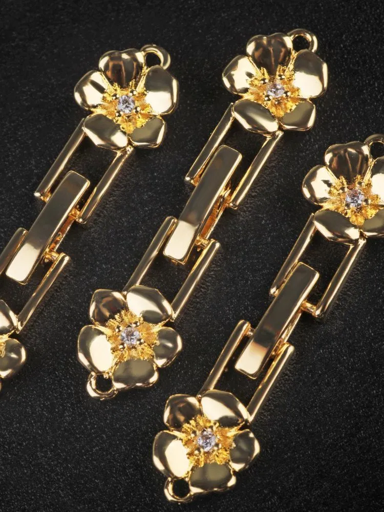 замок для украшений "плюмерия", позолота/циркон, 32.5x8x3 мм
