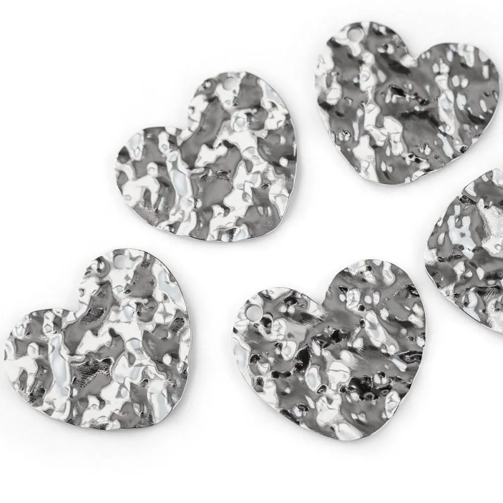 подвеска сталь "мятое сердце", цвет стальной, 29x31x2 мм