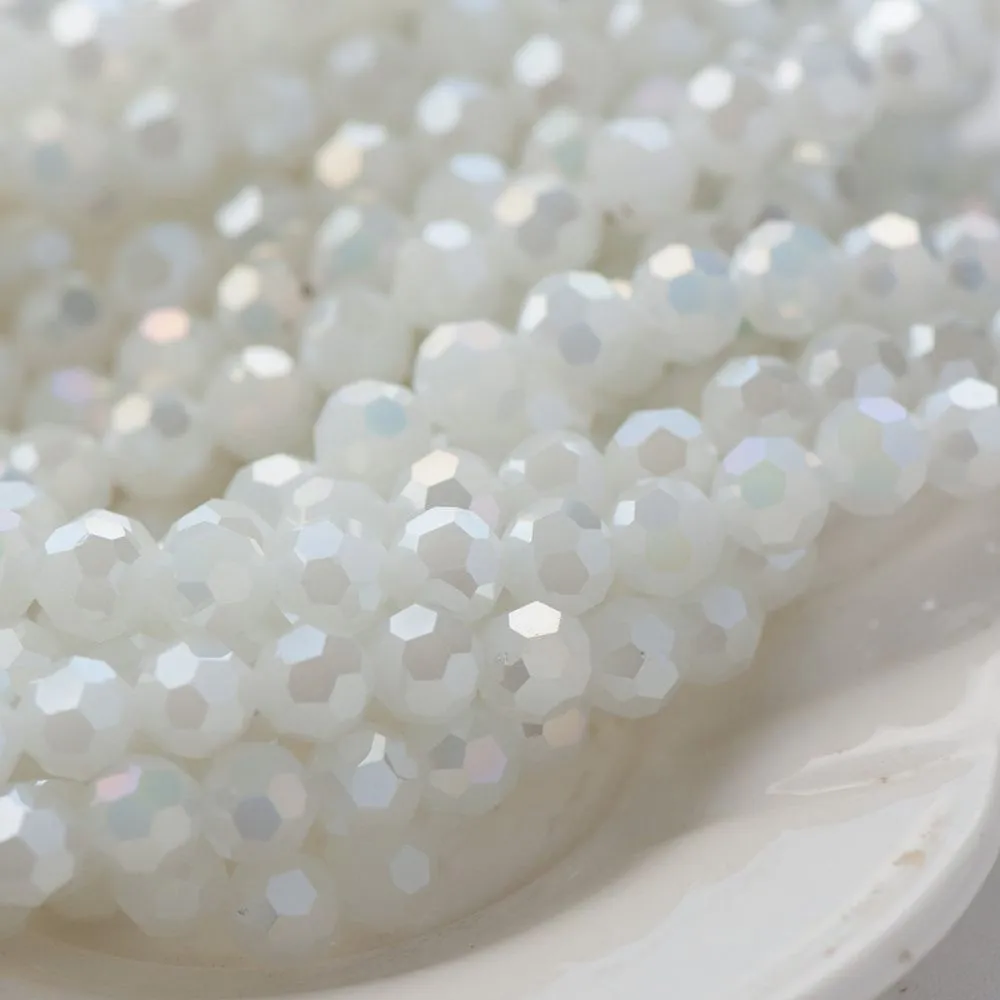 бусина, непрозрачная, граненая, стекло, цвет белый перламутровый, 10 мм