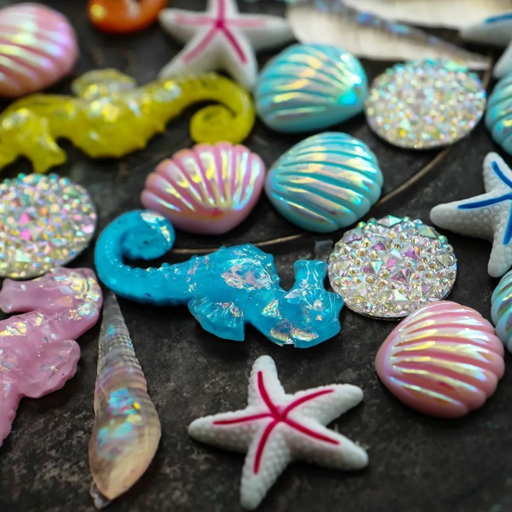 кабошон из смолы "морское дно", цветовой и размерный микс