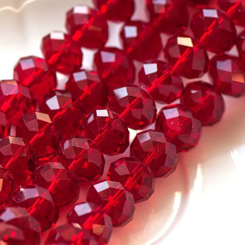 бусина, стекло абакус 14, граненая, цвет красный, 14х10 мм