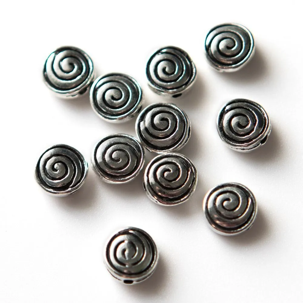 бусина, металл "спиралька", цвет античное серебро, 8х3.5 мм
