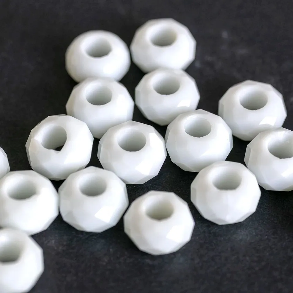 ес бусина граненая, стекло, цвет белый, 14х8 мм