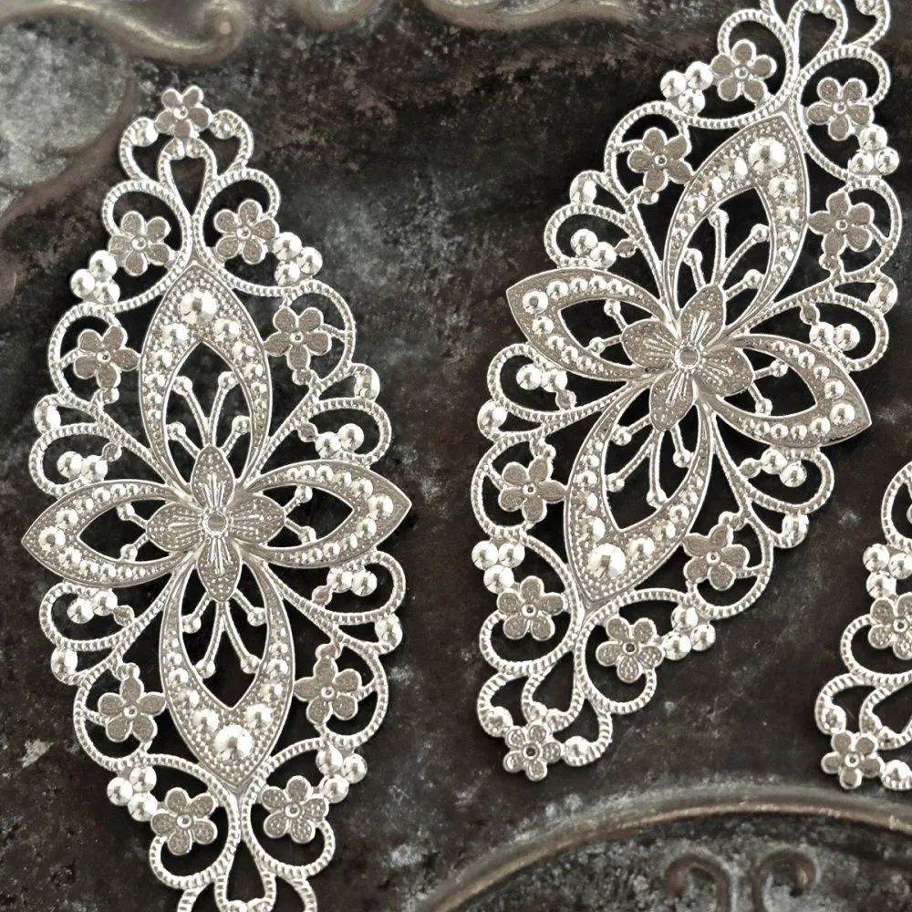 коннектор "филигрань византия", цвет платина, 82x35x0.8 мм