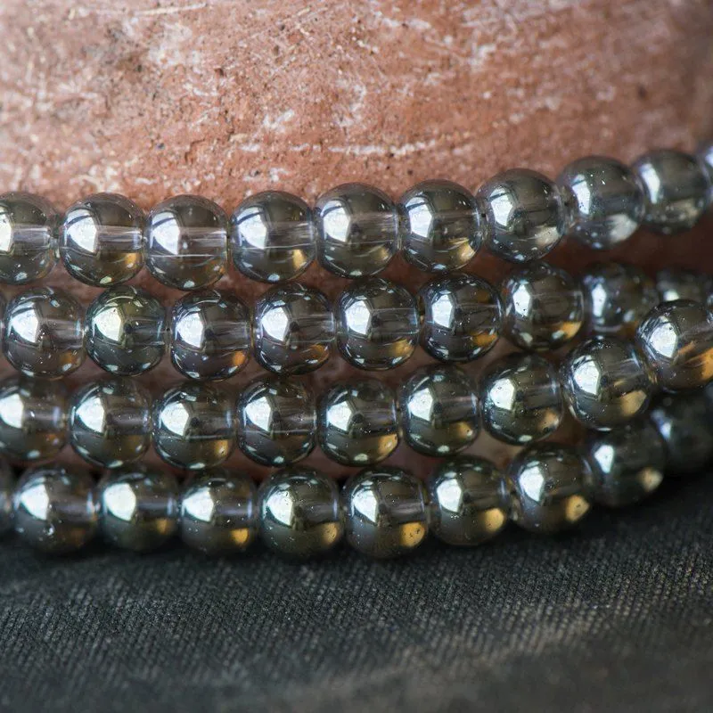 (им)бусина, стекло 6, цвет серый перламутровый, 6 мм