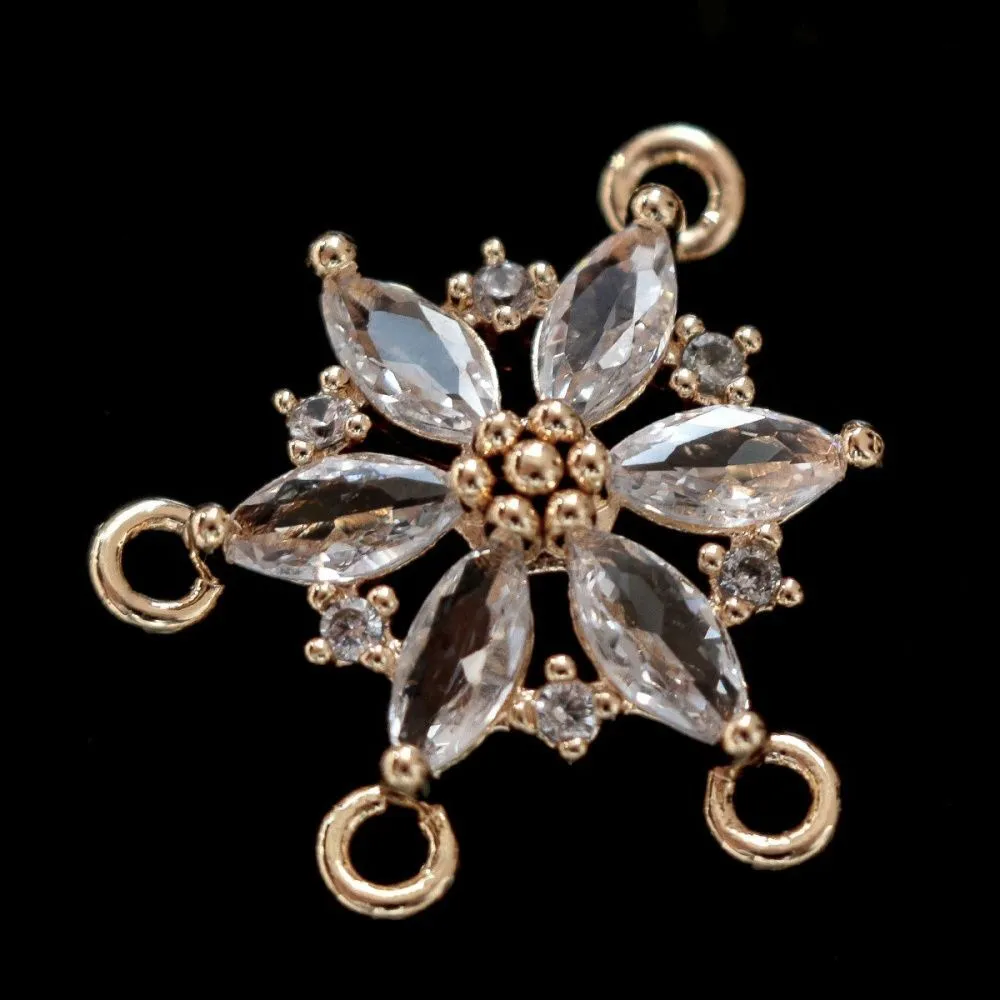 коннектор металл "сакура", позолота/циркон, 18x16x4 мм