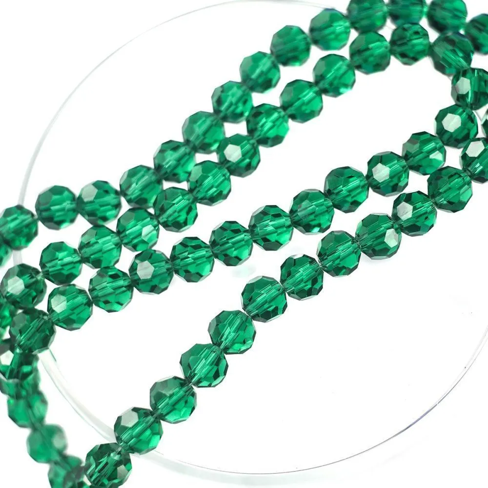 бусина, стекло 8, граненая, цвет изумрудный, 8 мм 