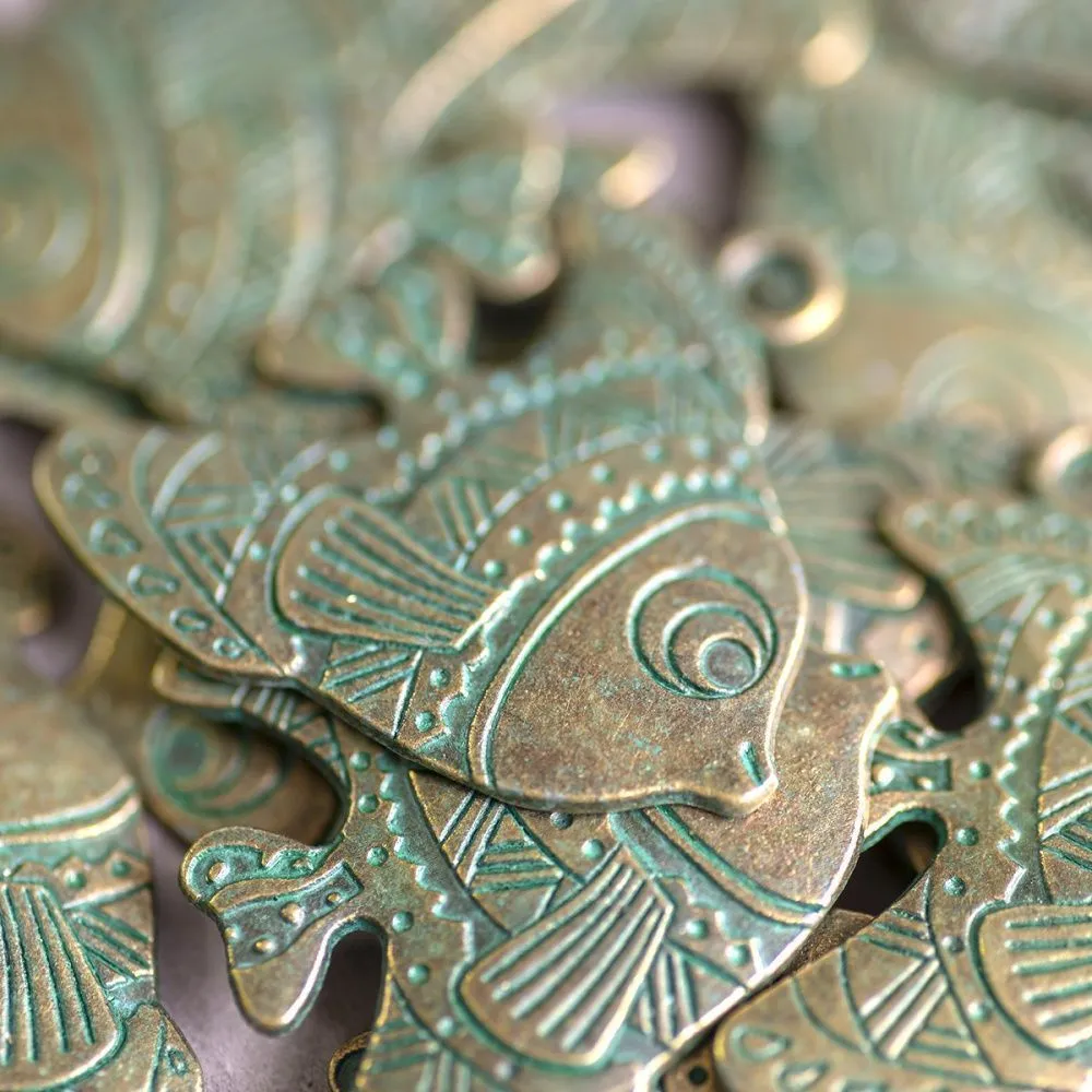 подвеска металлическая "рыба", цвет античная бронза/патина, 33x29х2 мм