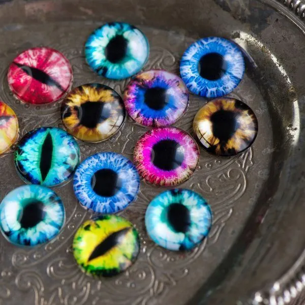 кабошон стеклянный "глазки", с принтом, 20х6 мм