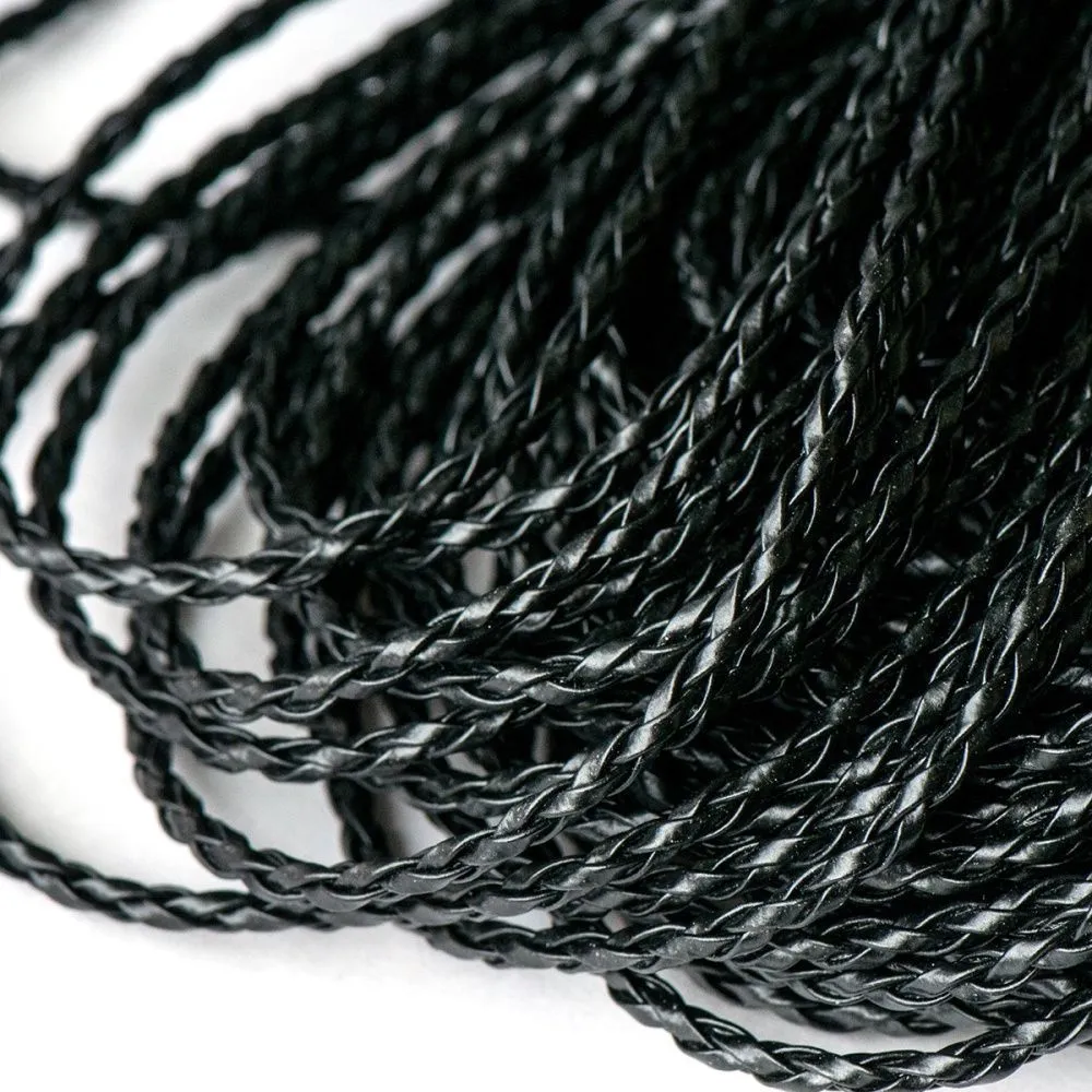 шнур, имитация кожи, плетеный, цвет черный, 3 мм