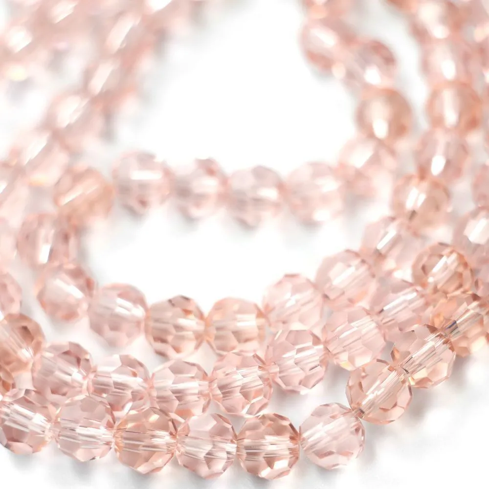 бусина, стекло 6, граненая, цвет розовый, 6 мм