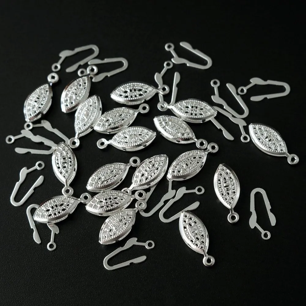 замочек-рыбка для жемчуга, покрытие серебром, 22x7x3.5 мм