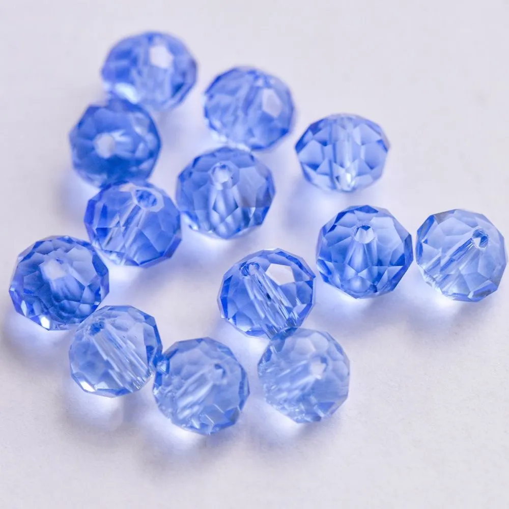 бусина, стекло абакус 8, граненая, цвет голубой, 8х6 мм