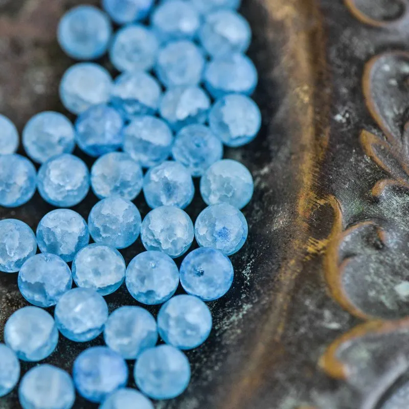 бусина, стекло "кракле", цвет голубой матовый, 8 мм