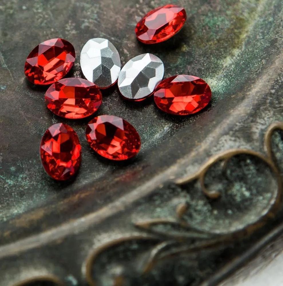 кабошон стекло кристалл, овальный, цвет siam, 14х10 мм