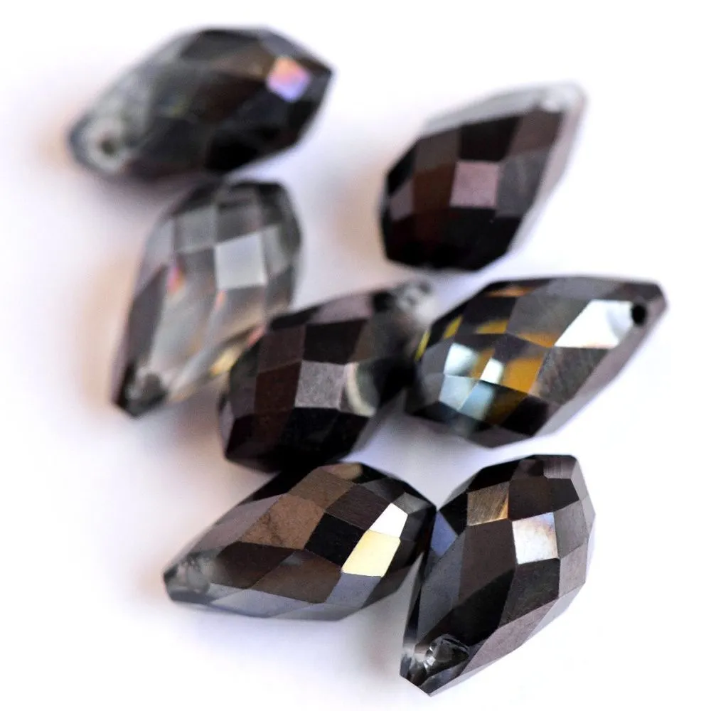 бусина, стекло, "капелька", граненая, цвет желто-черный, 13x8 мм