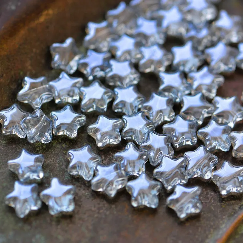 бусина "звездочка", стекло, цвет прозрачный/голубой люстровый, 8x8.5x4 мм