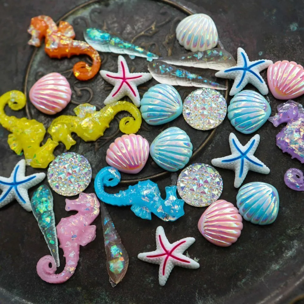 кабошон из смолы "морское дно", цветовой и размерный микс