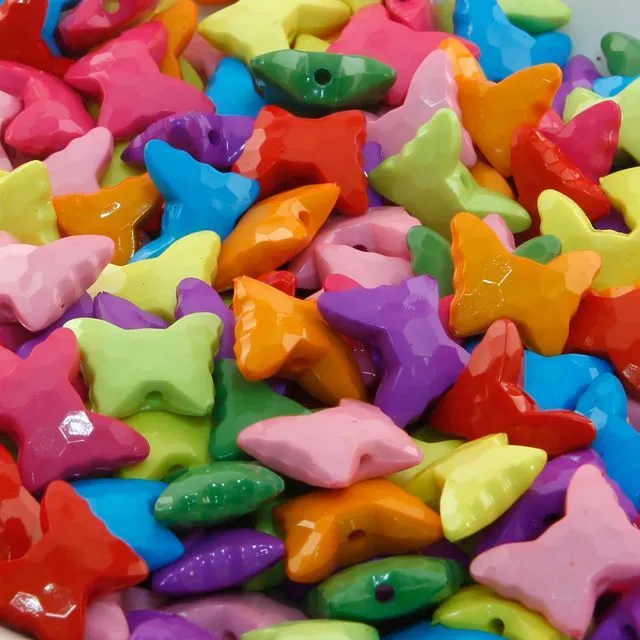 бусина, акрил "бабочка", граненая, цветовой микс, 15х13х6 мм