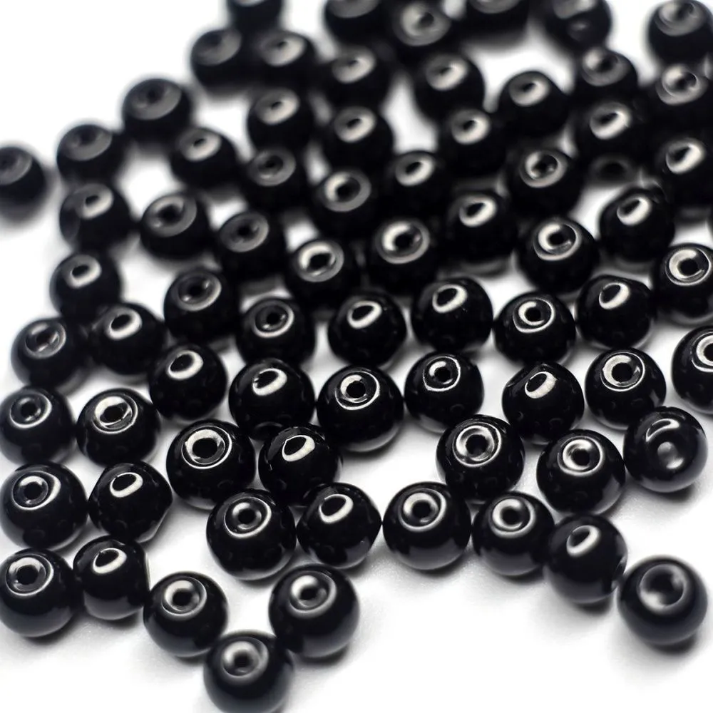 бусина, имитация нефрита, стекло 6, цвет черный, 6 мм