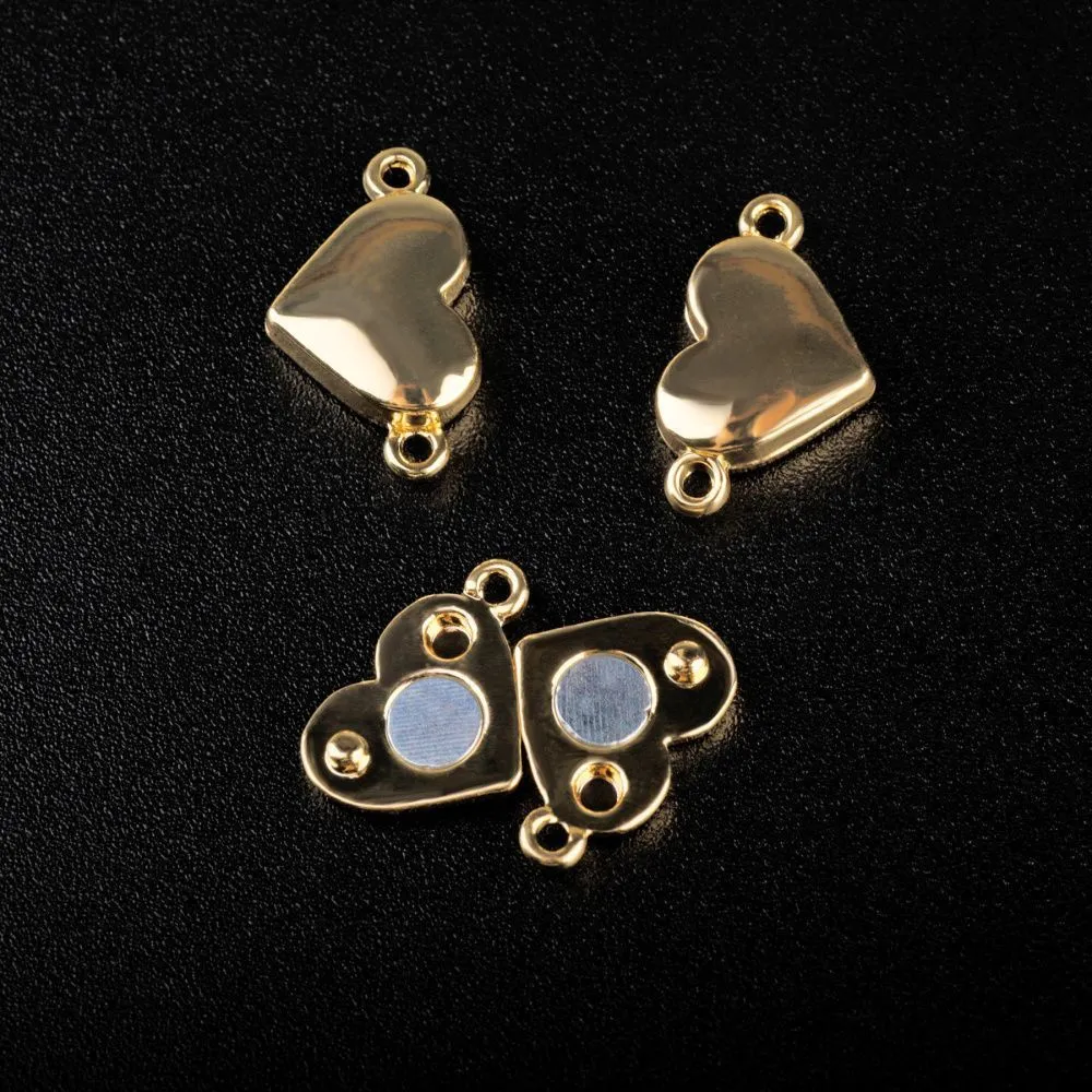 застежка магнитная "сердечко", позолота, 11x18.5x5 мм