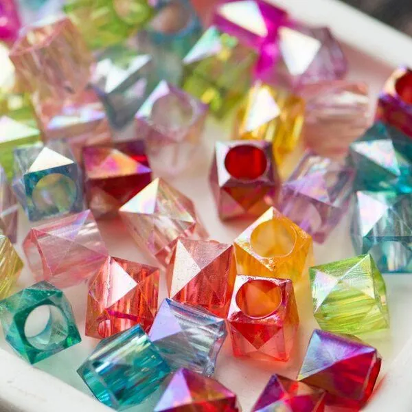 бусина, акрил "куб-кристалл", цветовой микс, 11х11 мм