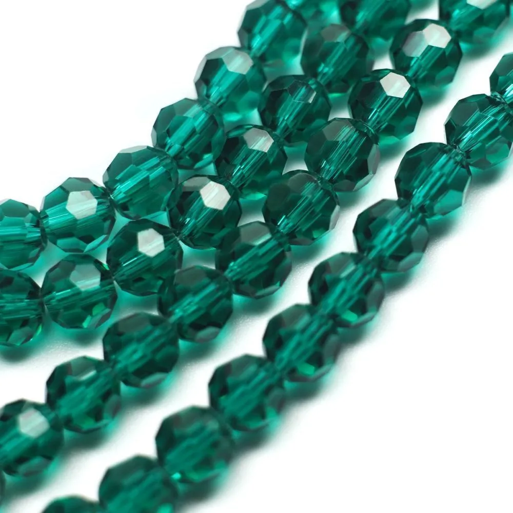 бусина, стекло 6, граненая, цвет морской волны, 6 мм