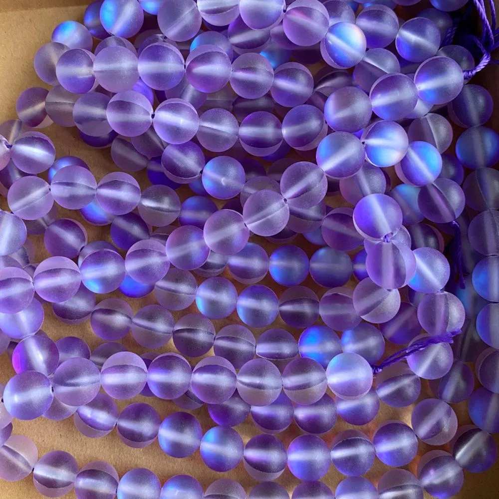 бусина, стекло "лунный камень", цвет фиолетовый, 8 мм