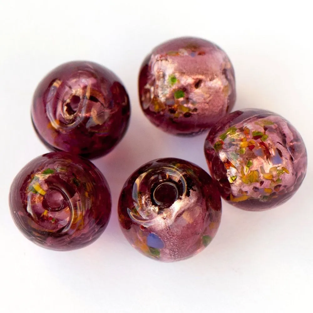 бусина, стекло с фольгой,  цвет старая роза, 12 мм