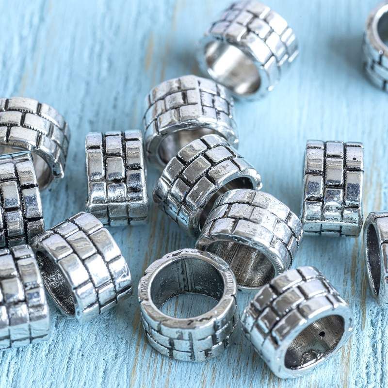 ес бусина металл "брусчатка", цвет античное серебро, 9x9x6 мм