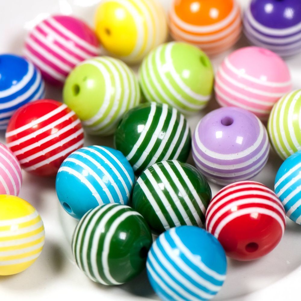 бусина, акрил "полосатики", цветовой микс, 16 мм