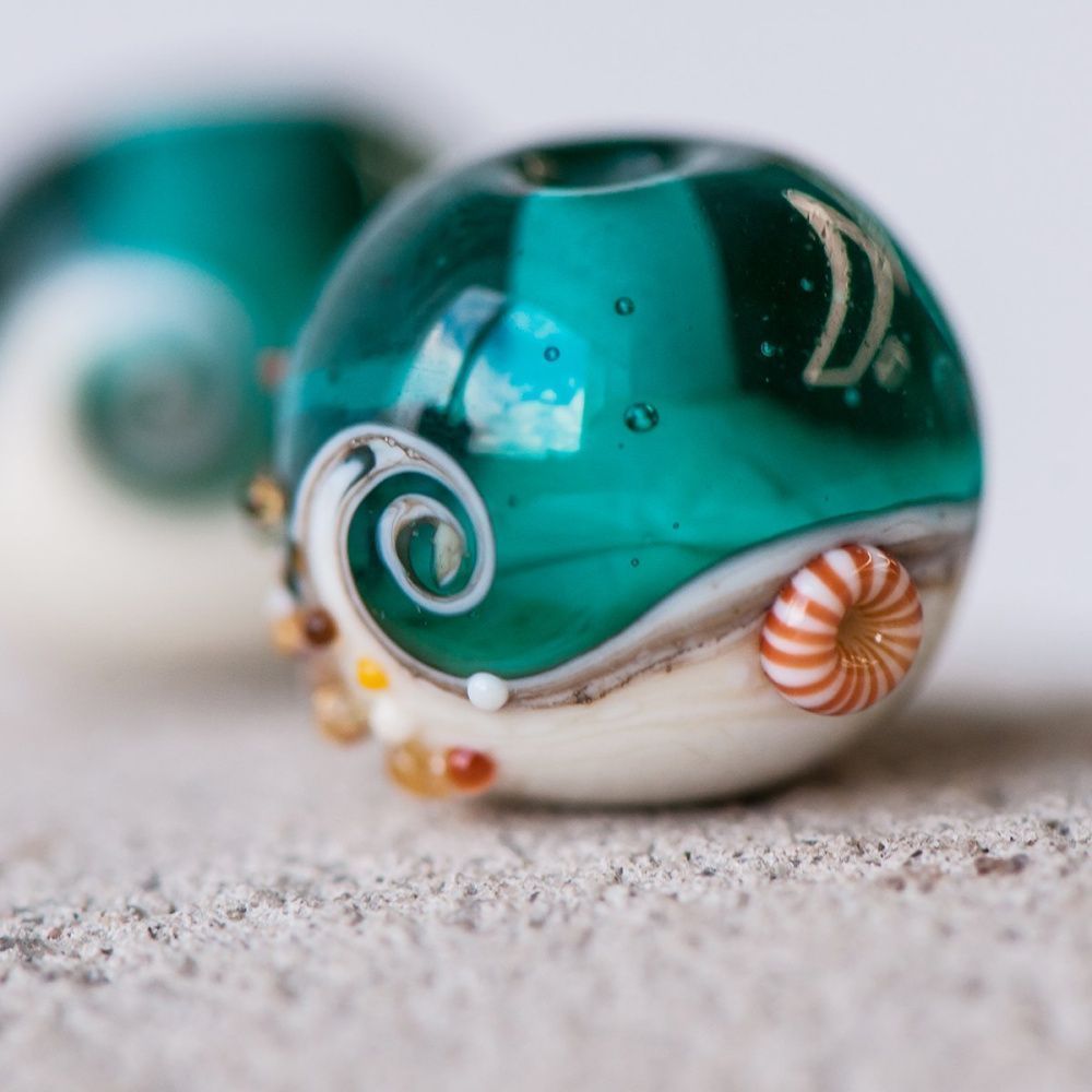 бусина, мурано "пляж бирюзовый", круглая,13x11 мм