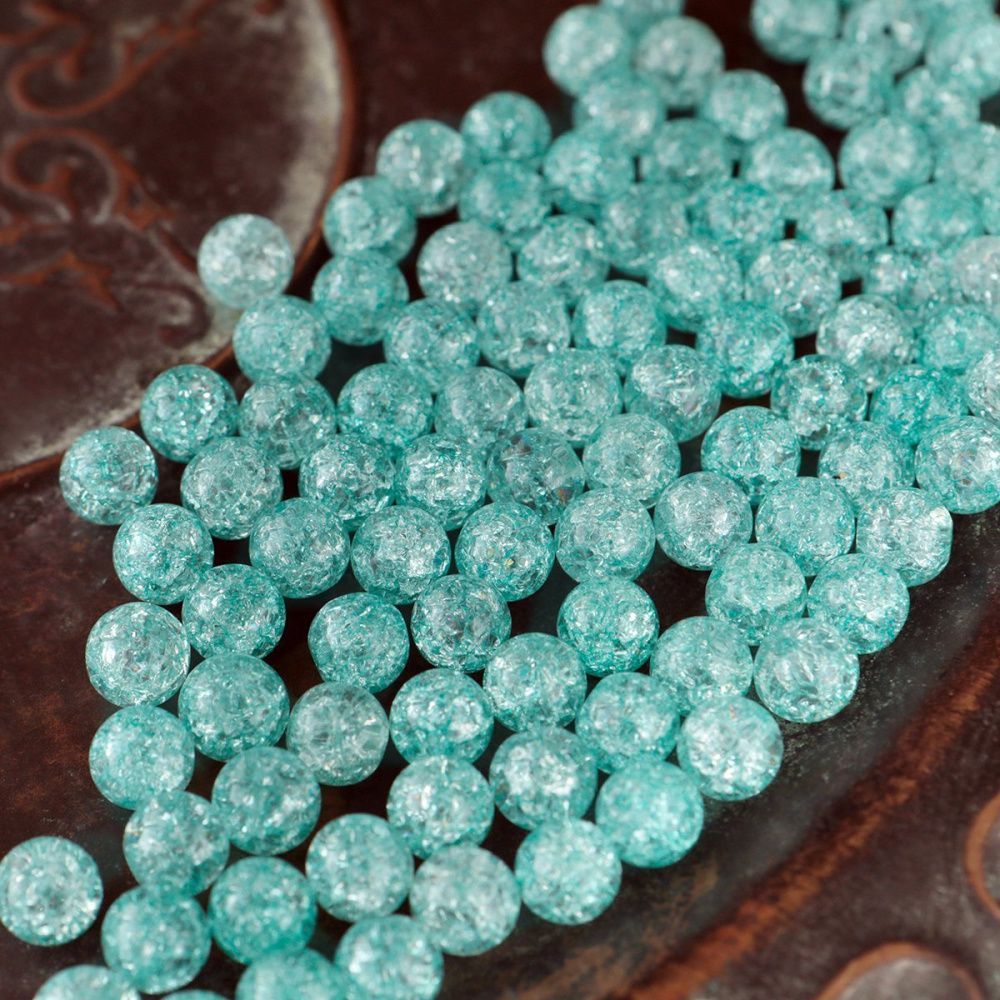 бусина, стекло "кракле", цвет аквамариновый, 8 мм