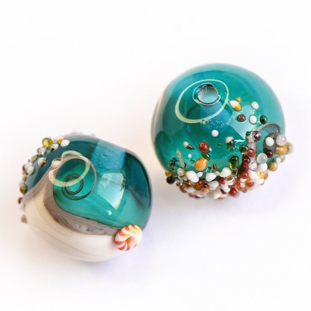 бусина, мурано "пляж бирюзовый", круглая,13x11 мм