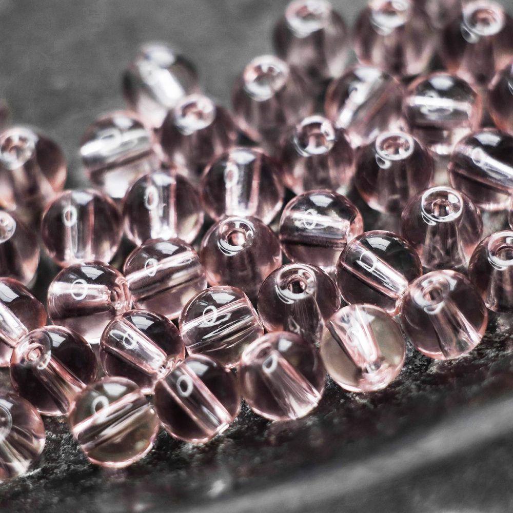 бусина, стекло 6, цвет розовый, 6 мм