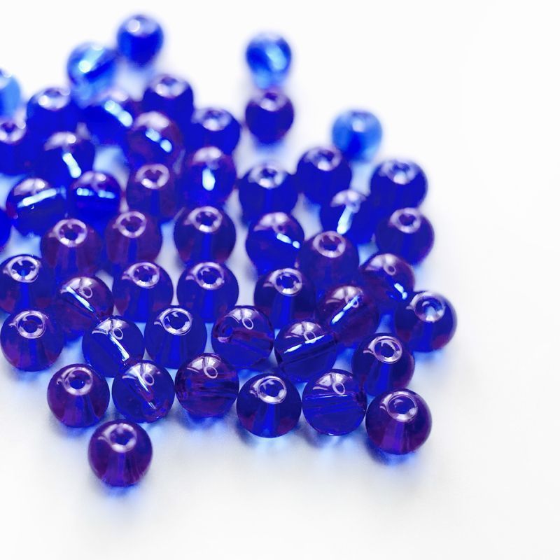 бусина, стекло 6, цвет синий, 6 мм