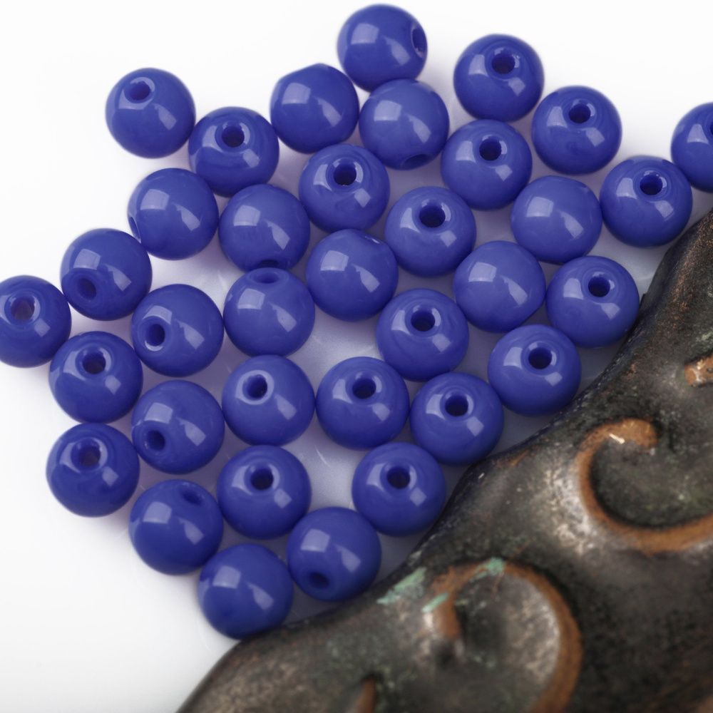 бусина, стекло 6, цвет васильковый, 6 мм