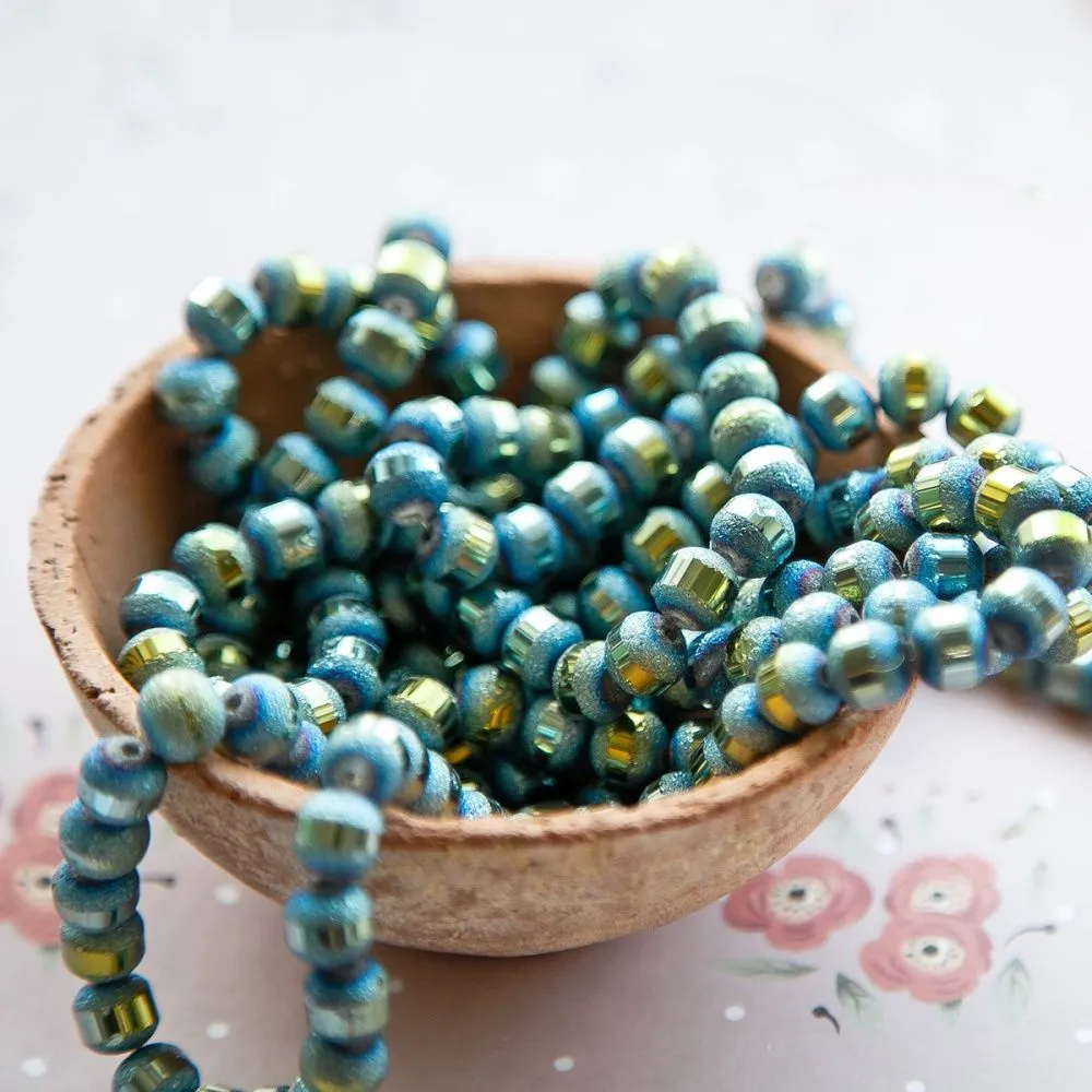 бусина, стекло 8, цвет бирюзовый металлик, 8 мм