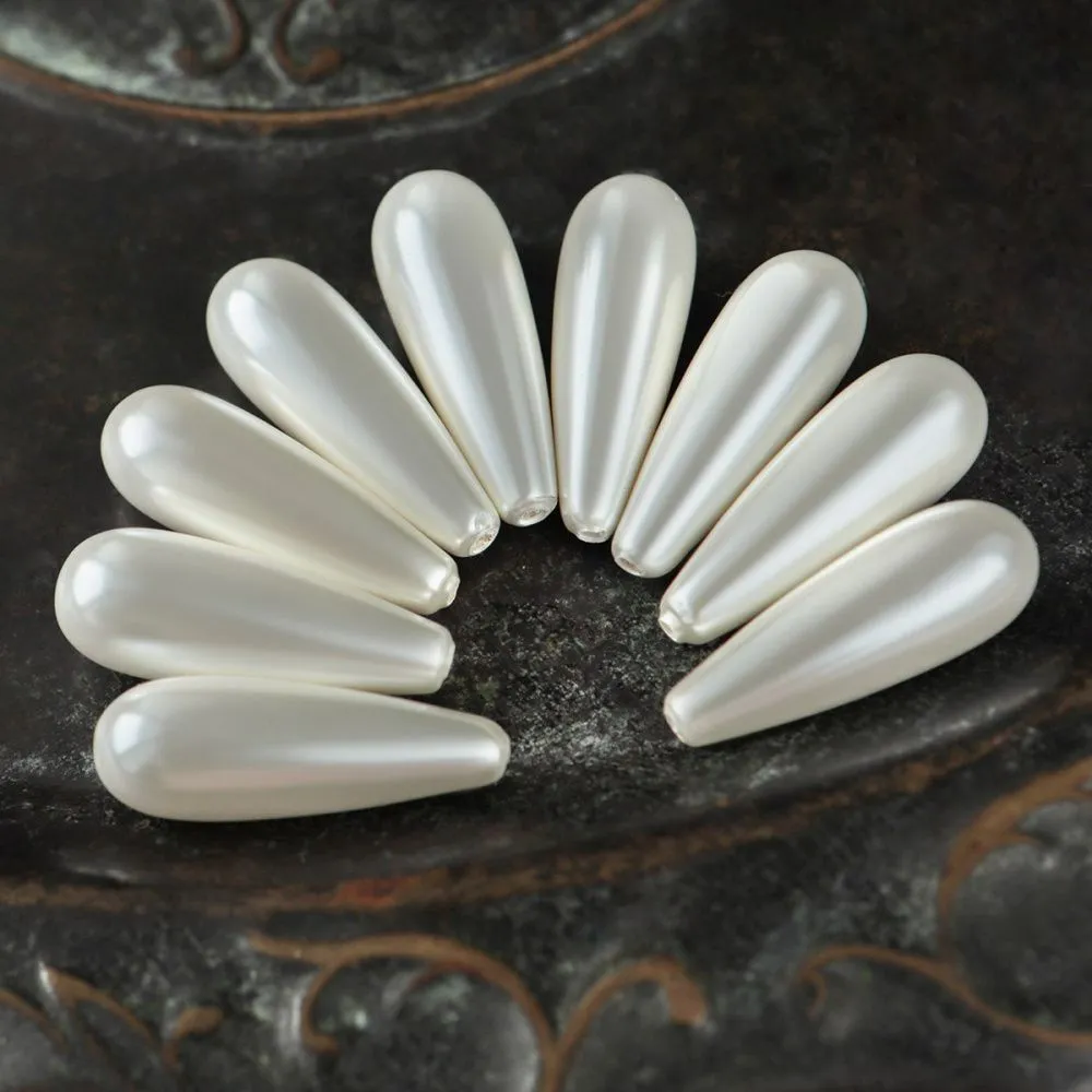 ракушечный жемчуг капля, полупросверленный, белый, 30х10 мм