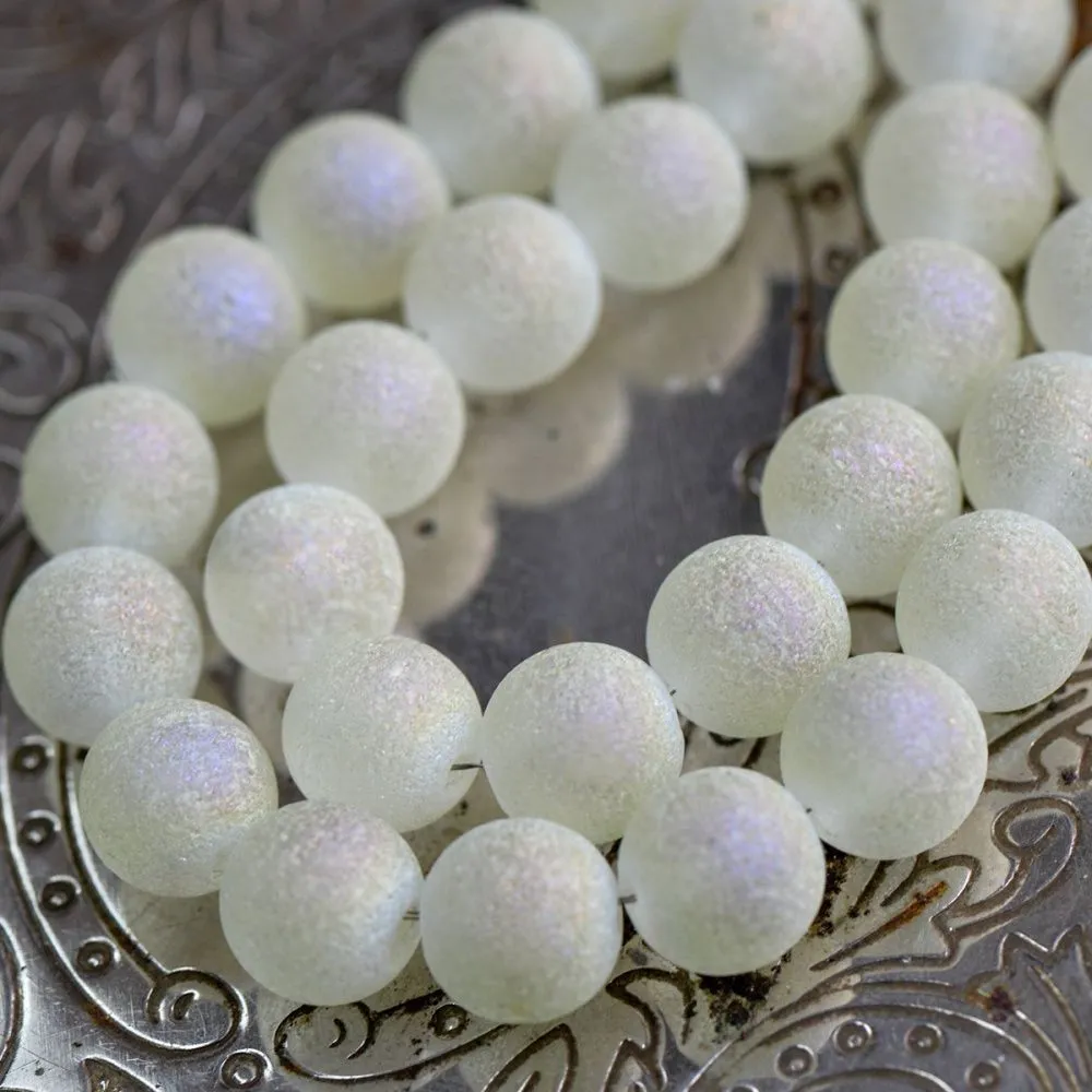 бусина, стекло "песок", цвет шампанское, 10 мм