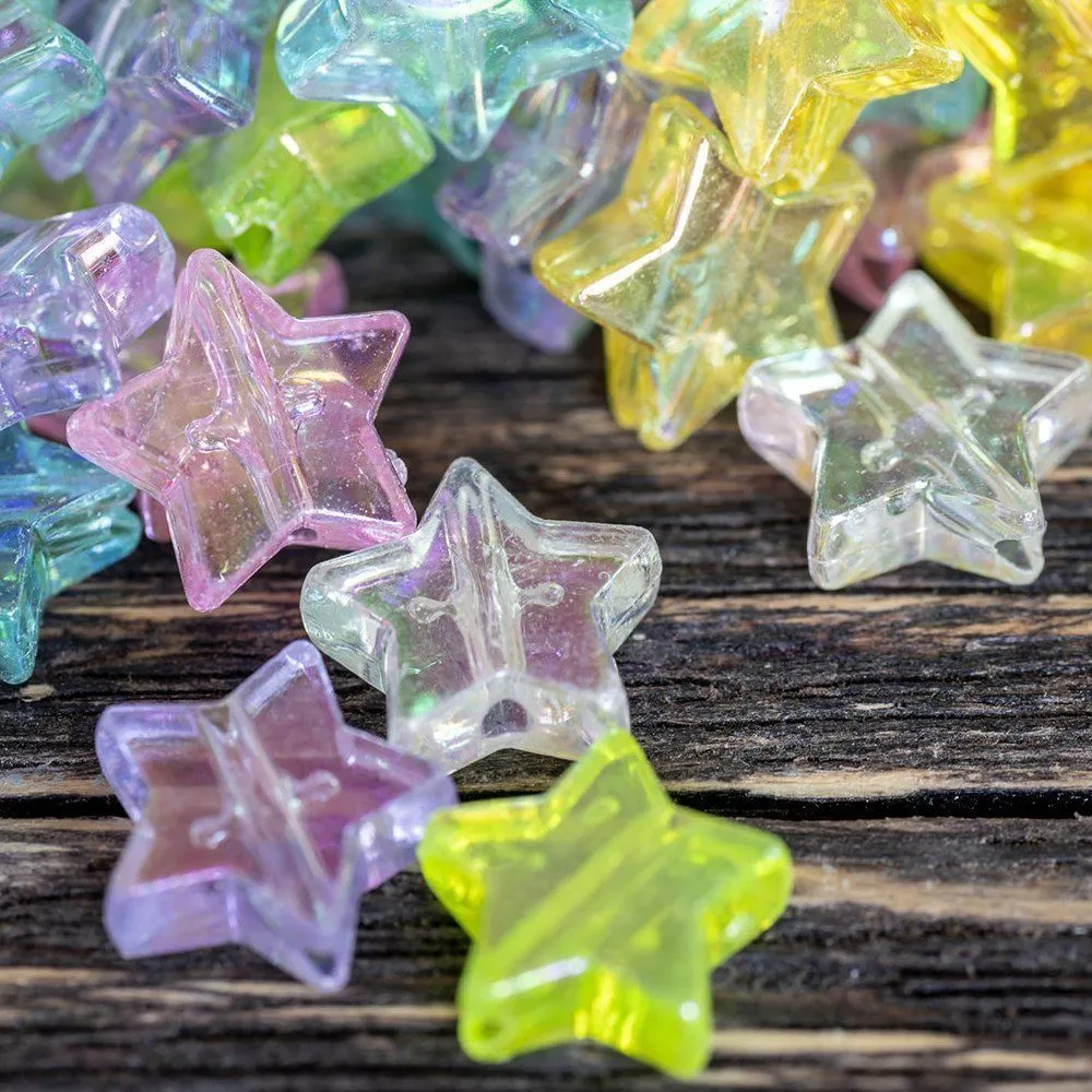 бусина, акрил "радужные звездочки", цветовой микс, 10х4 мм