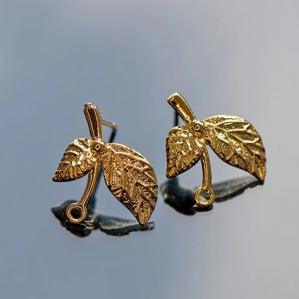 пуссеты "ветка вишни", позолоченные, 18x15x1.5 мм