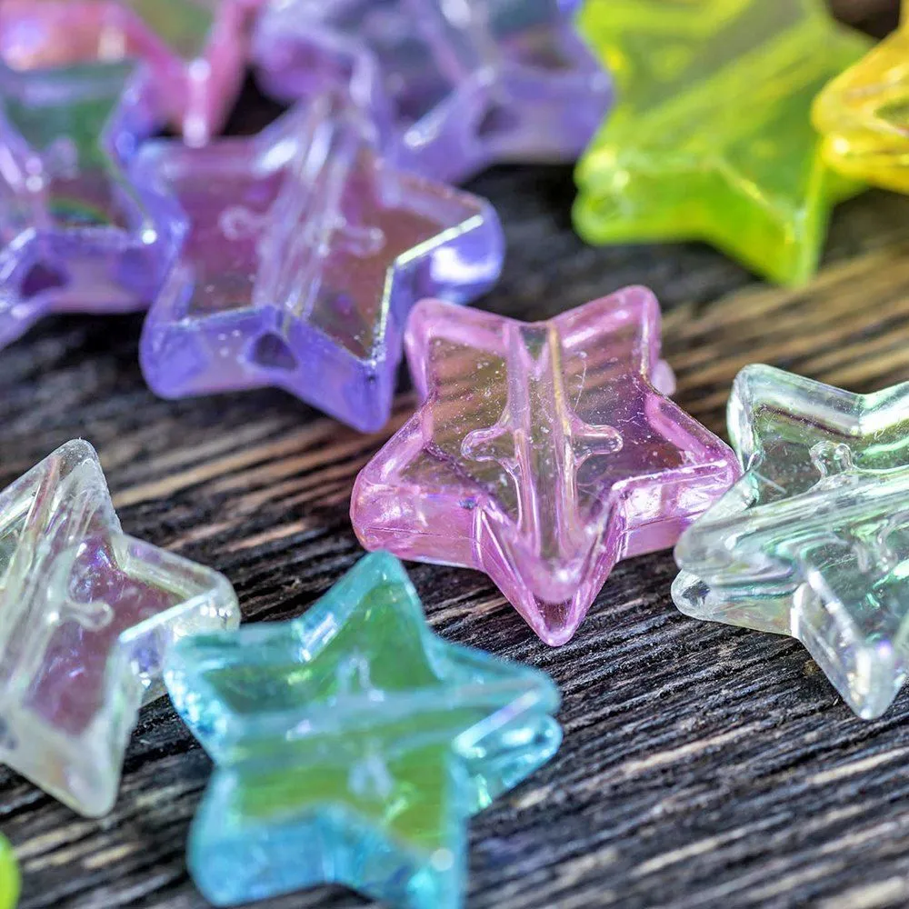 бусина, акрил "радужные звездочки", цветовой микс, 10х4 мм