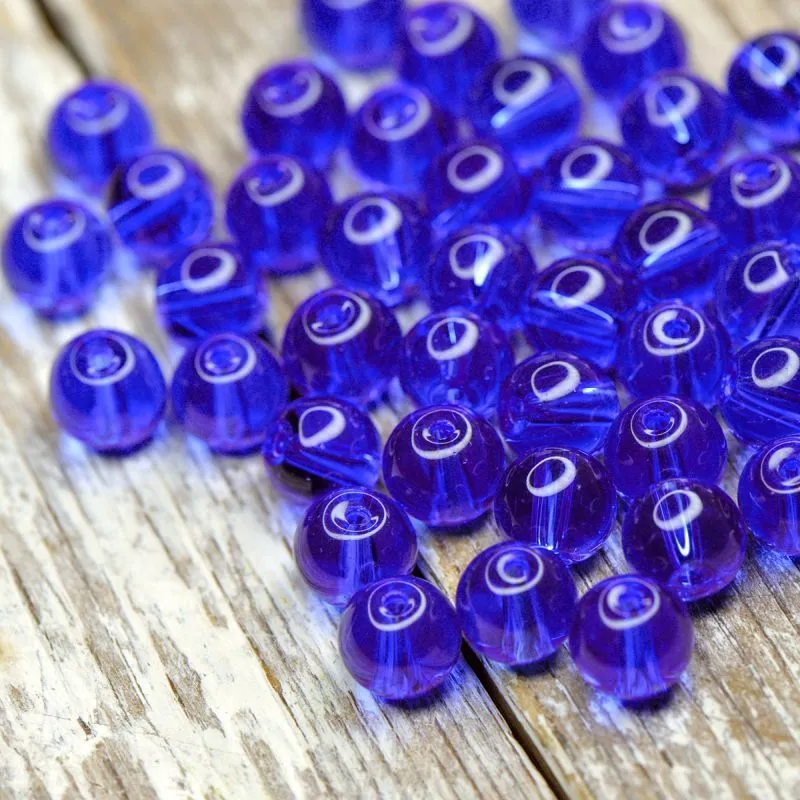бусина, стекло 8, цвет синий, 8 мм