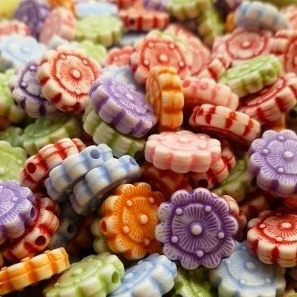 бусина, акрил "цветок", цветовой микс, 10 мм