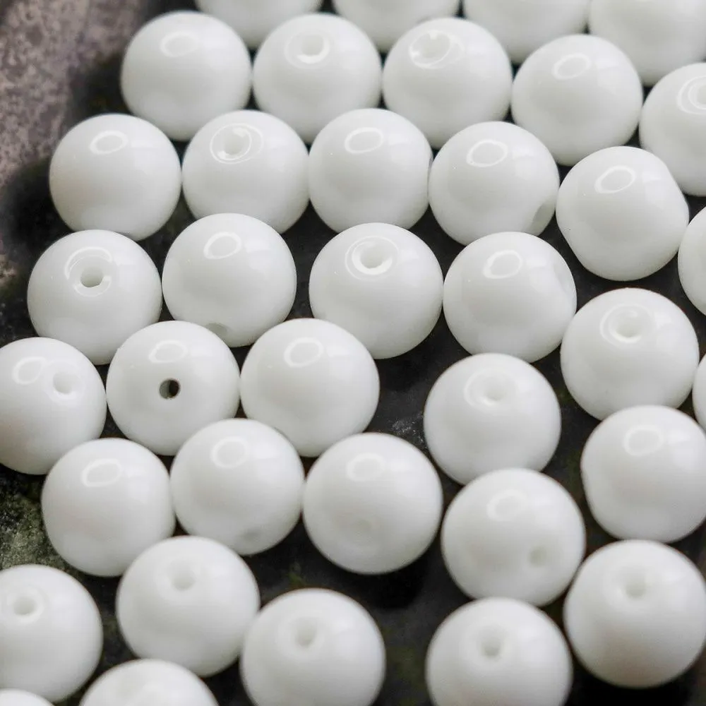 бусина, стекло 8, цвет белый, 8 мм